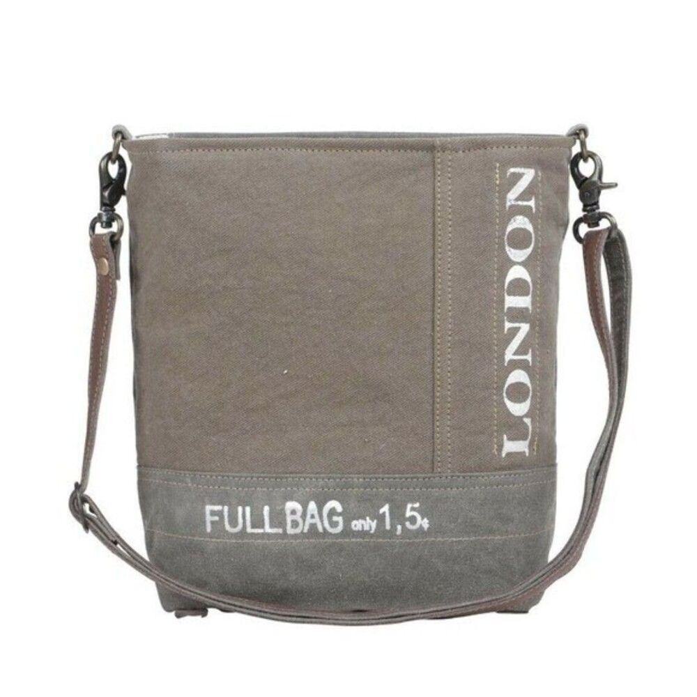 Myra Bag Handmade Bailiwick Shoulder Bag Upcycled Canvas & Cowhide Leath…